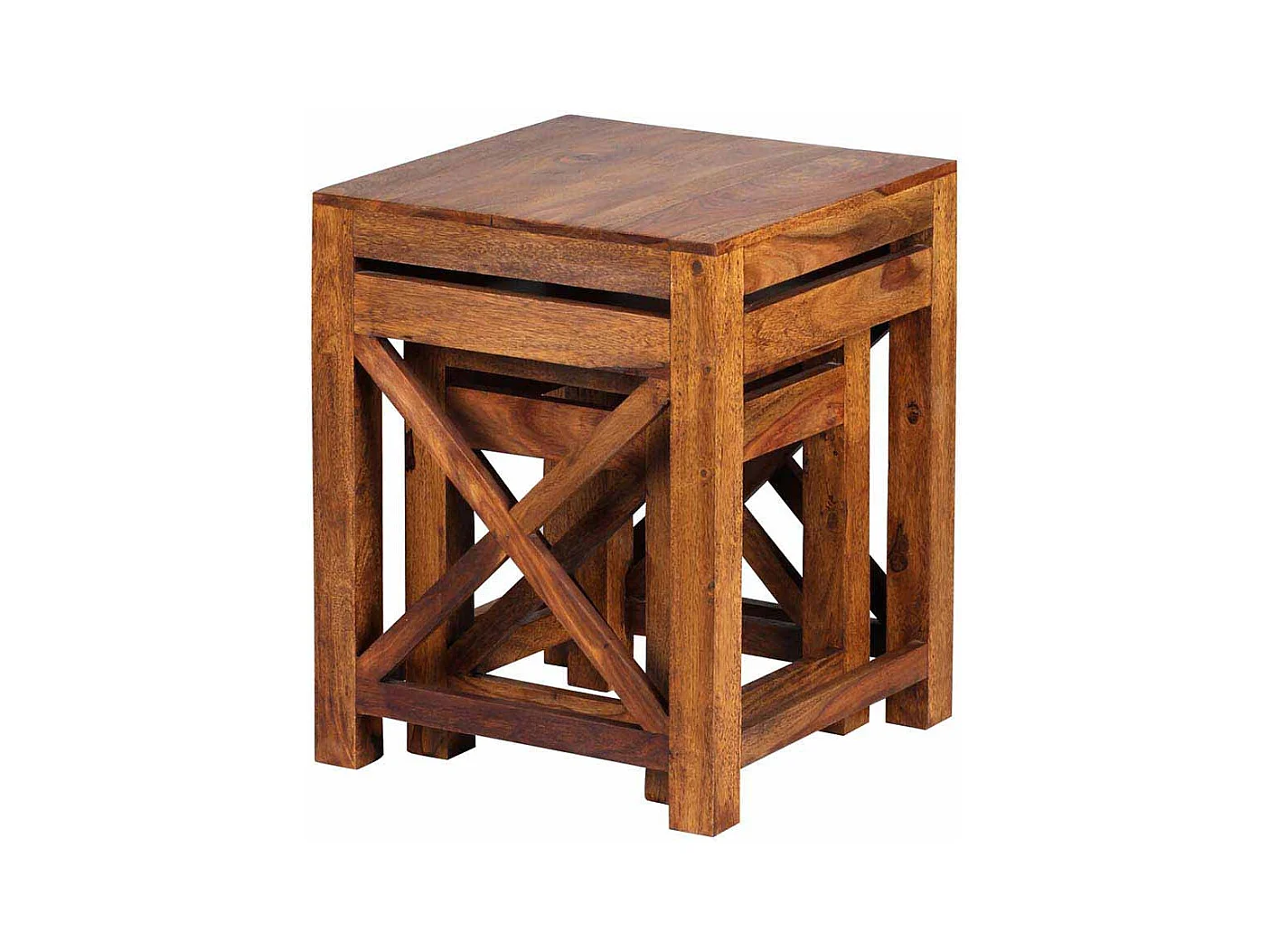 Massivholz Beistelltisch aus Sheesham lackiert Landhaus (zweiteilig)