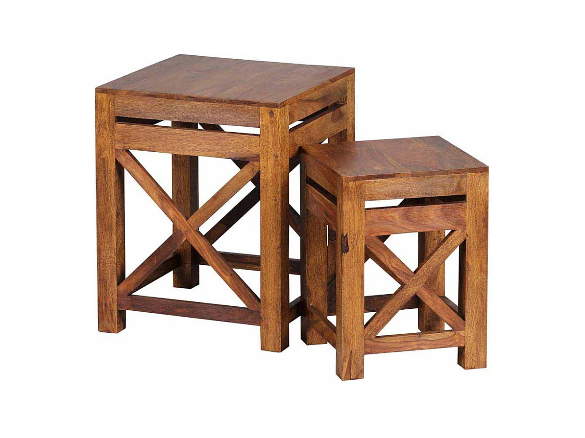 Massivholz Beistelltisch aus Sheesham lackiert Landhaus (zweiteilig)