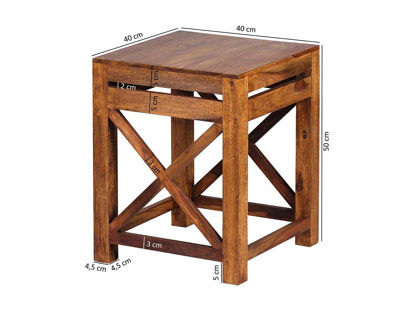 Massivholz Beistelltisch aus Sheesham lackiert Landhaus (zweiteilig)