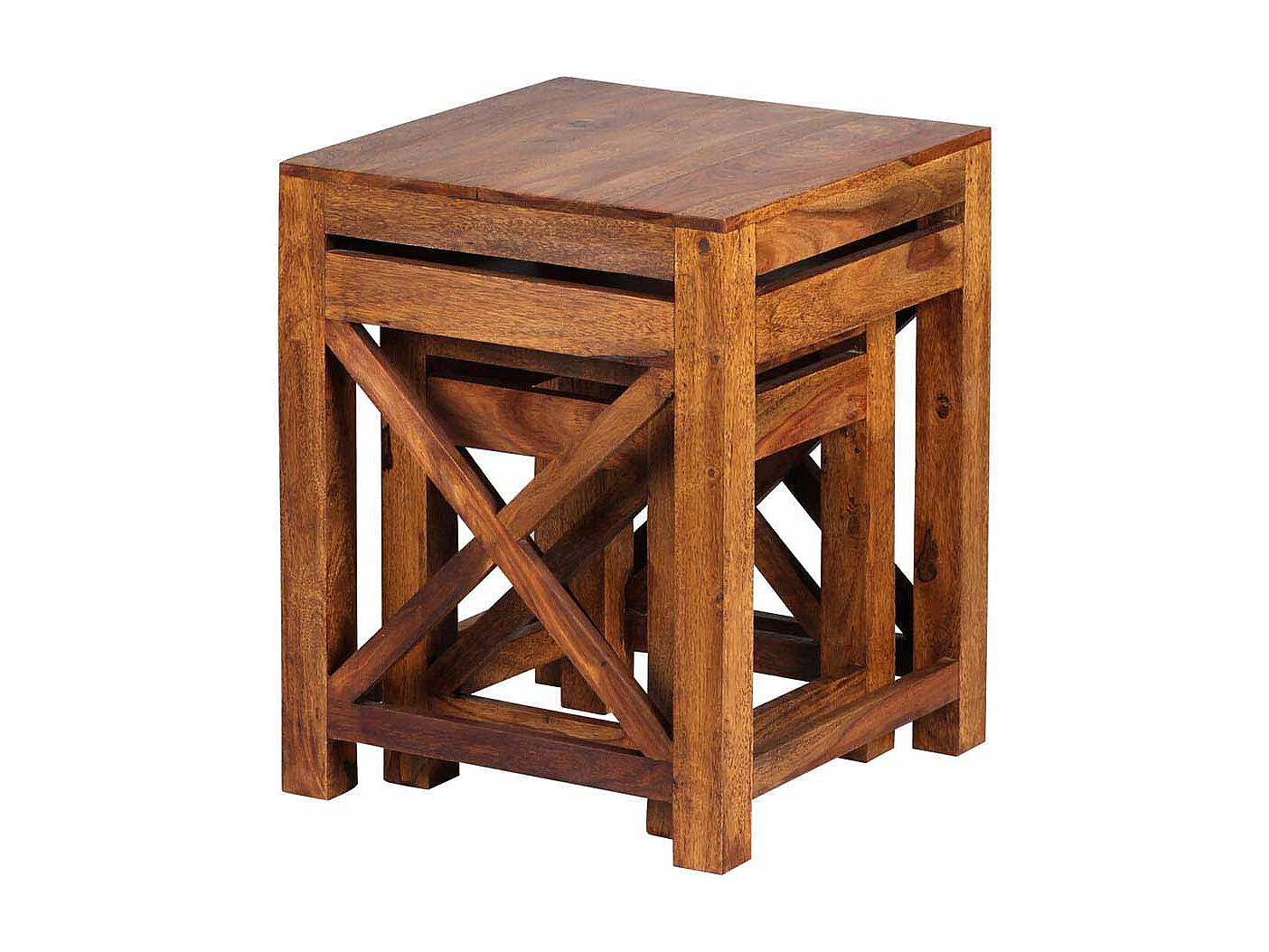 Massivholz Beistelltisch aus Sheesham lackiert Landhaus (zweiteilig)