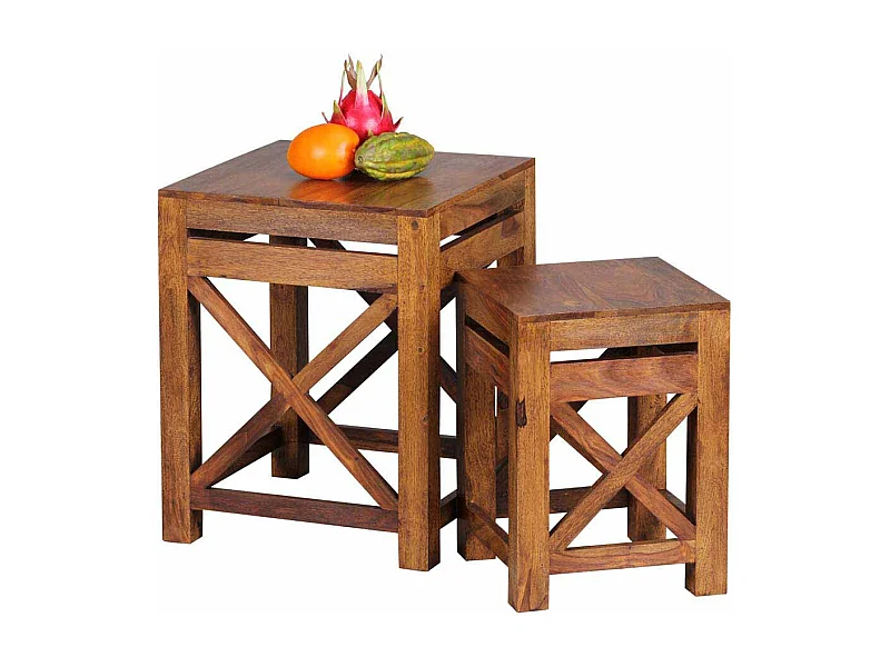 Massivholz Beistelltisch aus Sheesham lackiert Landhaus (zweiteilig)