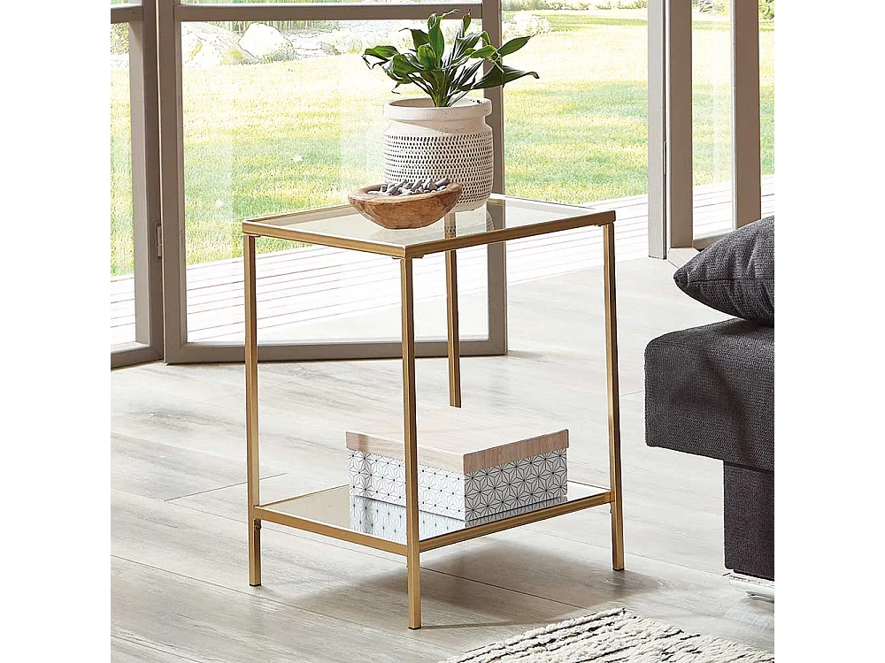 Beistelltisch Sofa in Goldfarben quadratischer Tischplatte