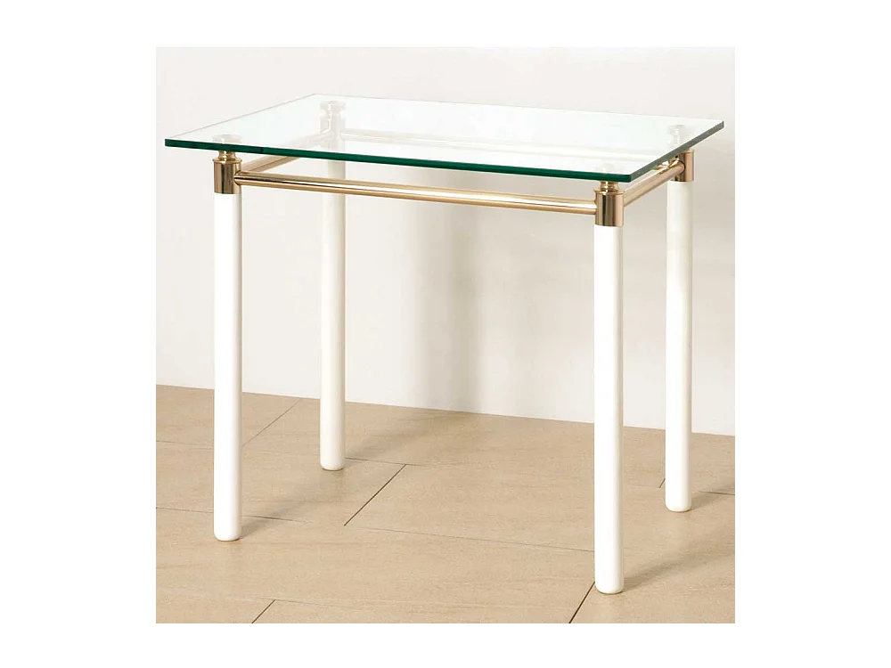 Beistelltisch mit Glasplatte 4-Fußgestell in Weiß