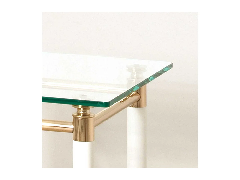 Beistelltisch mit Glasplatte 4-Fußgestell in Weiß