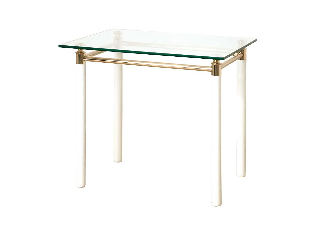 Beistelltisch mit Glasplatte 4-Fußgestell in Weiß