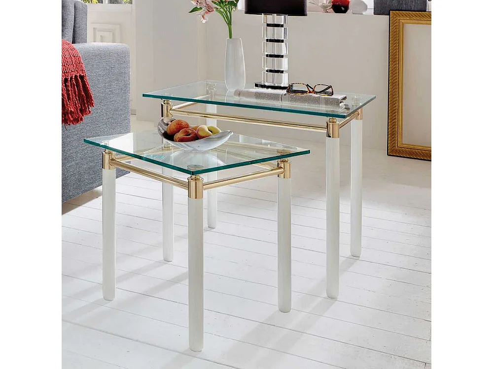 Beistelltisch mit Glasplatte 4-Fußgestell in Weiß