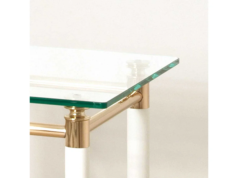 Beistelltisch mit Glasplatte 4-Fußgestell in Weiß