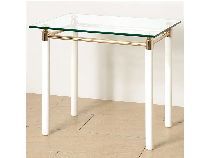 Beistelltisch mit Glasplatte 4-Fußgestell in Weiß