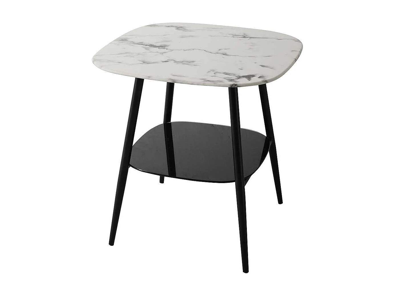 Retro Beistelltisch Glasplatten Marmoroptik und Schwarz