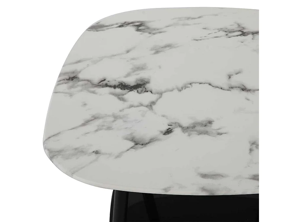 Retro Beistelltisch Glasplatten Marmoroptik und Schwarz