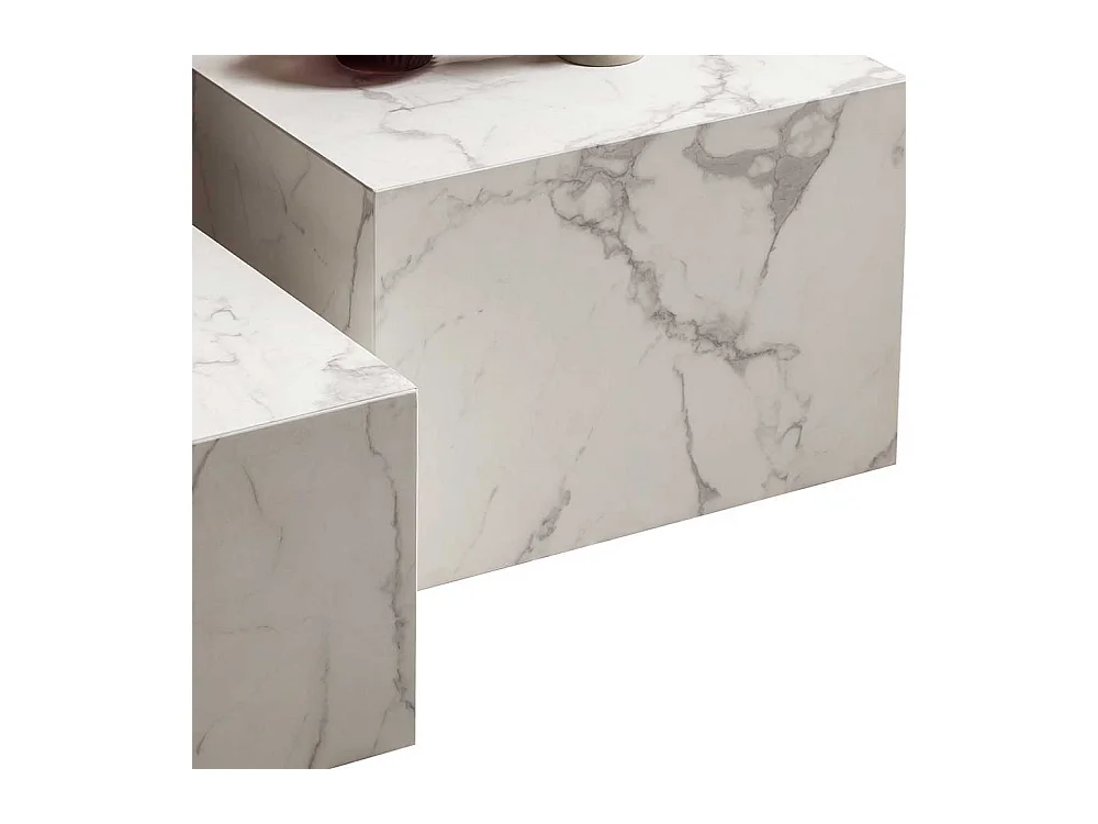 Beistelltische Sofa in weißer Marmor Optik quadratischer Tischplatte (zweiteilig)