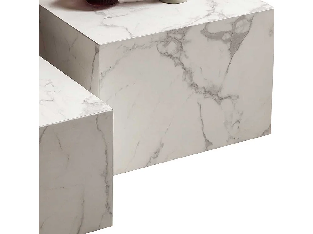 Beistelltische Sofa in weißer Marmor Optik quadratischer Tischplatte (zweiteilig)