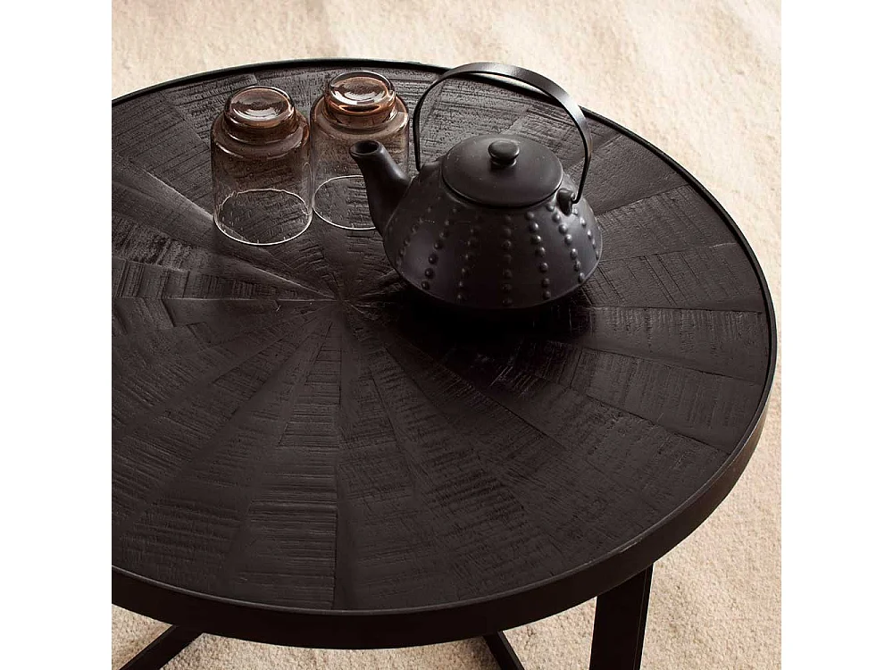 Beistelltisch Sofa kleiner Couchtisch aus Mangobaum Massivholz mit Bügelgestell