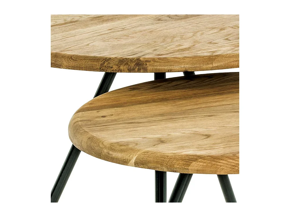 Moderne Beistelltische aus Eiche Massivholz und Stahl rund (zweiteilig)
