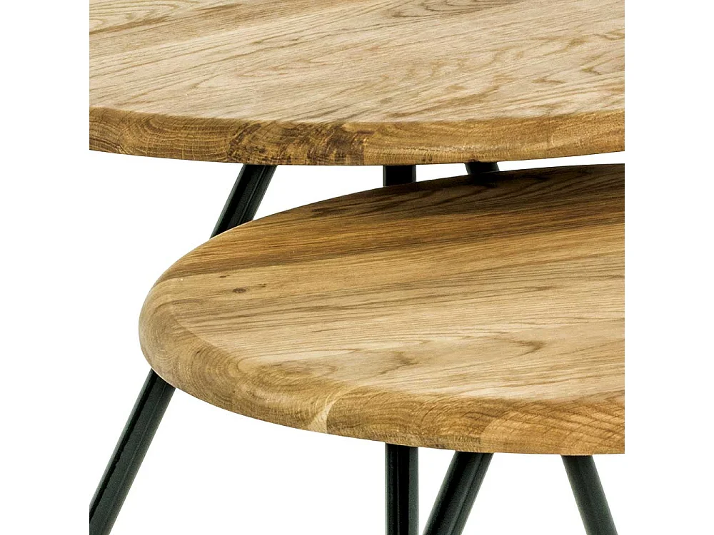 Moderne Beistelltische aus Eiche Massivholz und Stahl rund (zweiteilig)