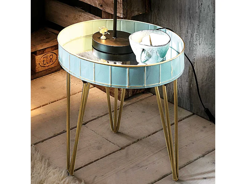 Metall Beistelltisch in Blaugrau Bronzefarben