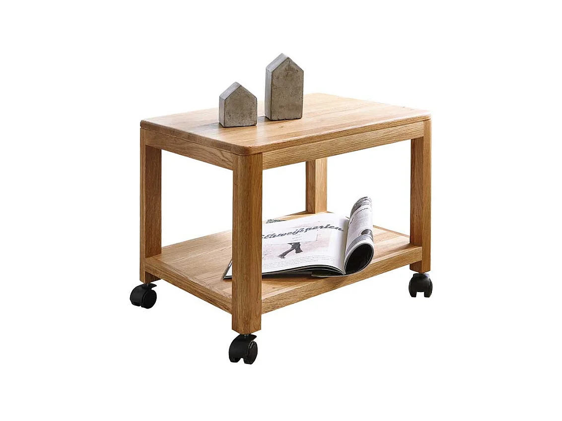 Beistelltisch mit Rollen Wildeiche Massivholz