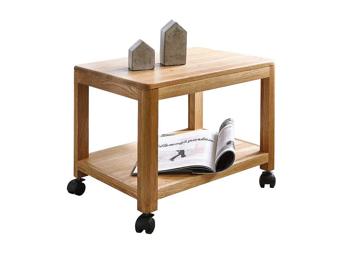 Beistelltisch mit Rollen Wildeiche Massivholz