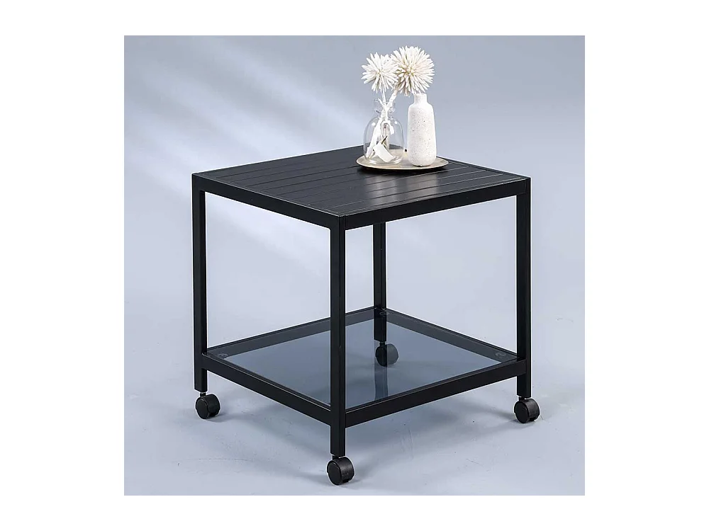 Metall Beistelltisch mit Glasablage Gestell auf Rollen