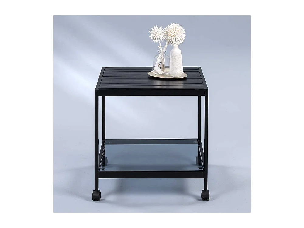 Metall Beistelltisch mit Glasablage Gestell auf Rollen
