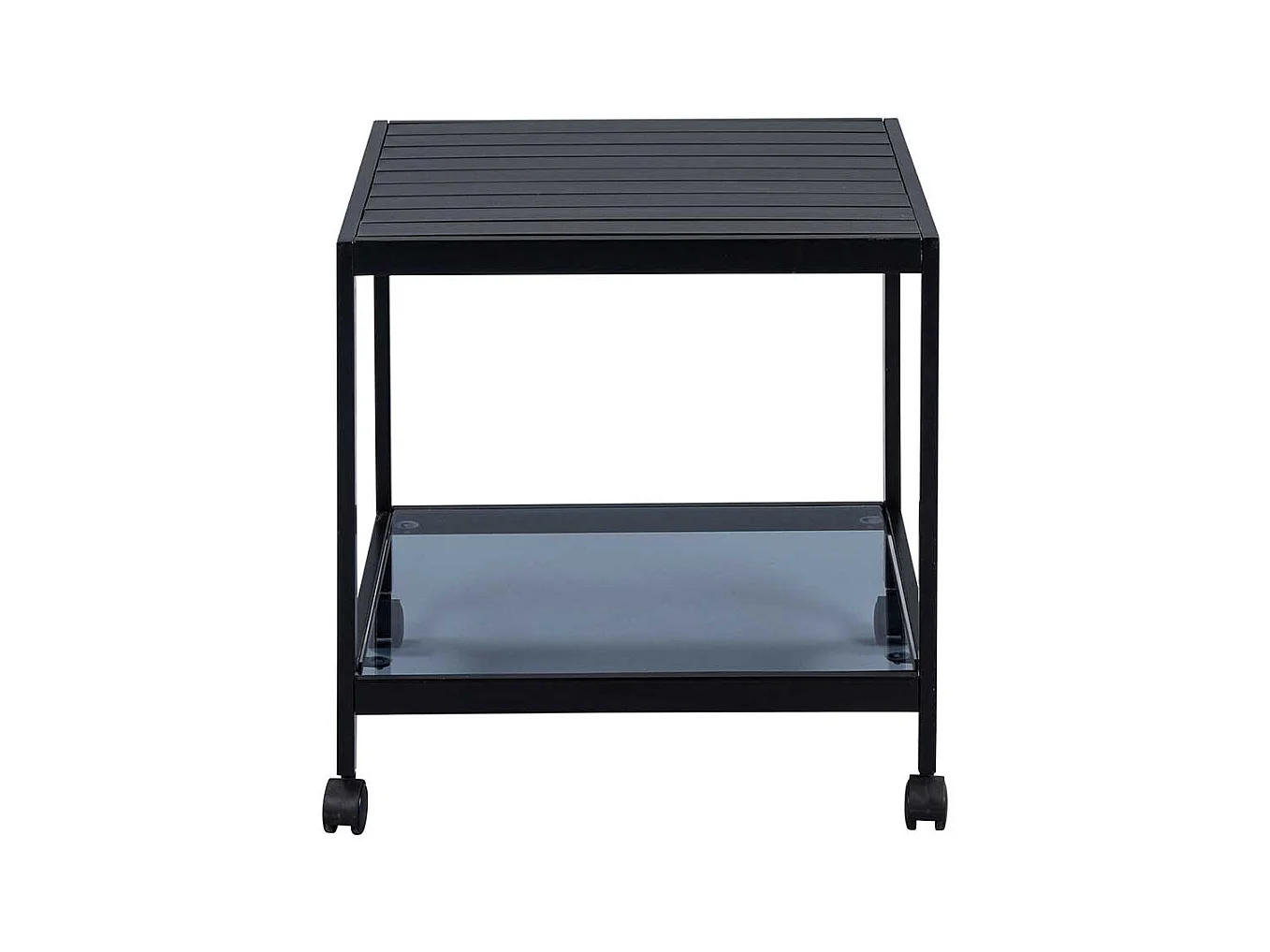 Metall Beistelltisch mit Glasablage Gestell auf Rollen