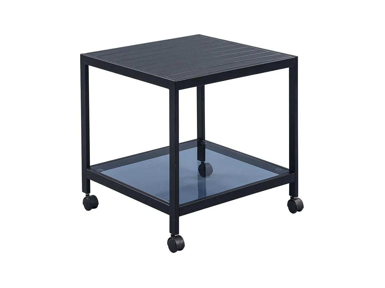 Metall Beistelltisch mit Glasablage Gestell auf Rollen