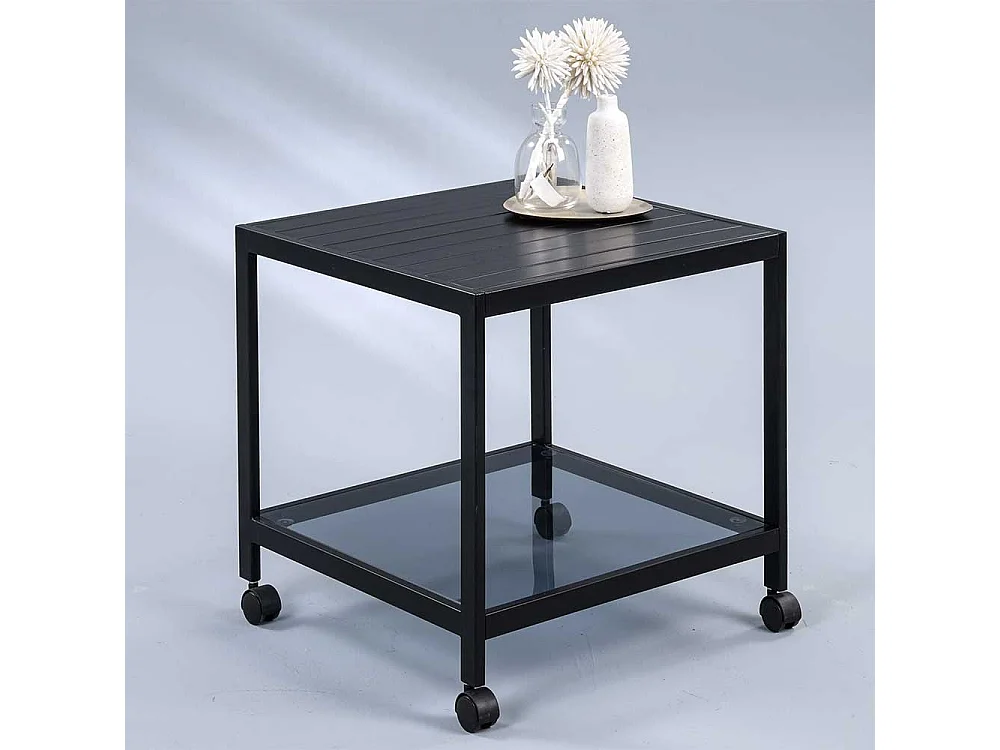 Metall Beistelltisch mit Glasablage Gestell auf Rollen