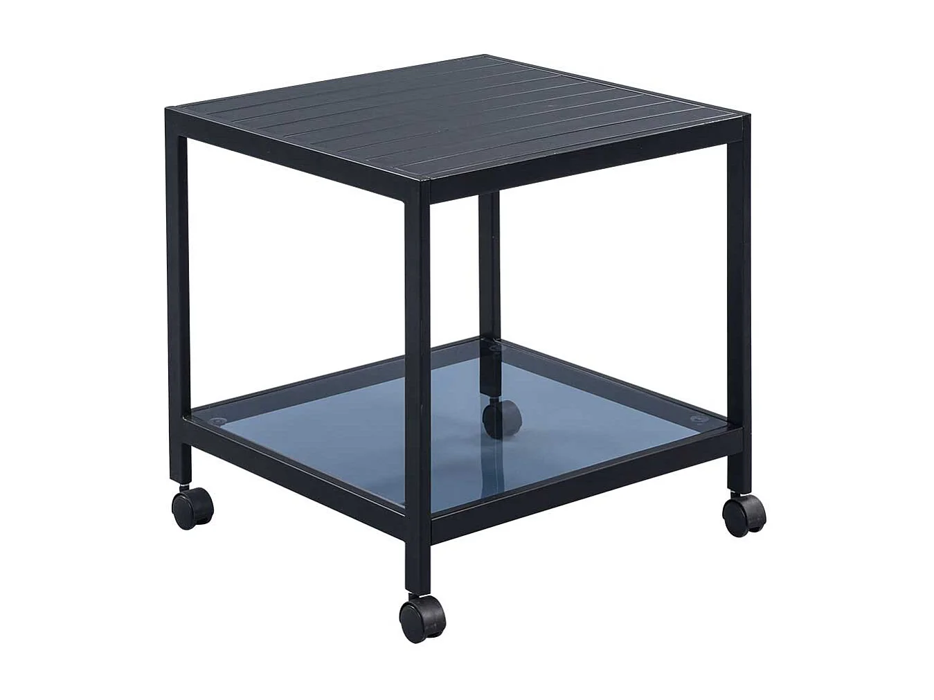 Metall Beistelltisch mit Glasablage Gestell auf Rollen
