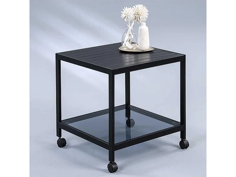 Metall Beistelltisch mit Glasablage Gestell auf Rollen