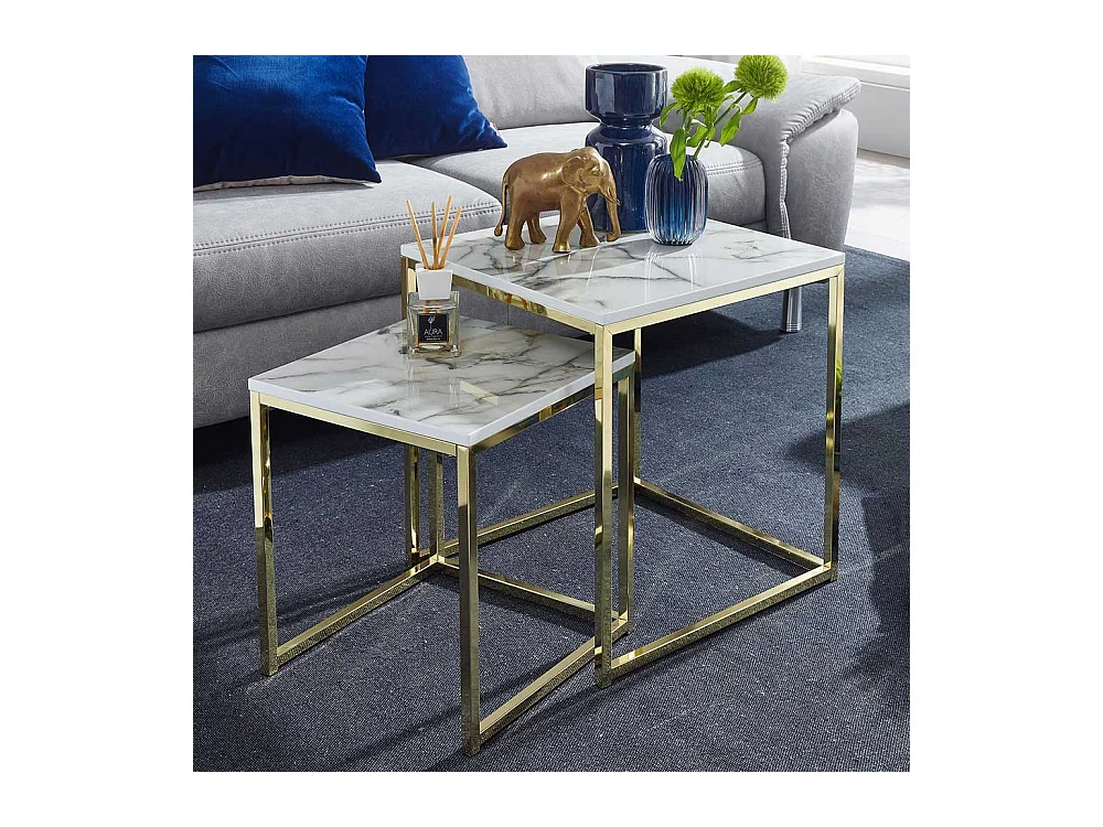 Beistelltisch Sofa Set in Weiß Marmor Optik Goldfarben (zweiteilig)