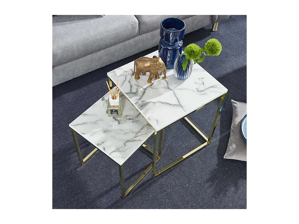 Beistelltisch Sofa Set in Weiß Marmor Optik Goldfarben (zweiteilig)