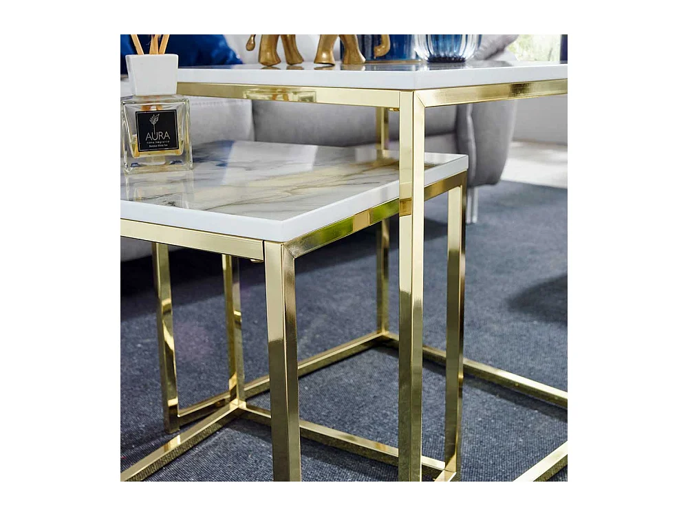 Beistelltisch Sofa Set in Weiß Marmor Optik Goldfarben (zweiteilig)