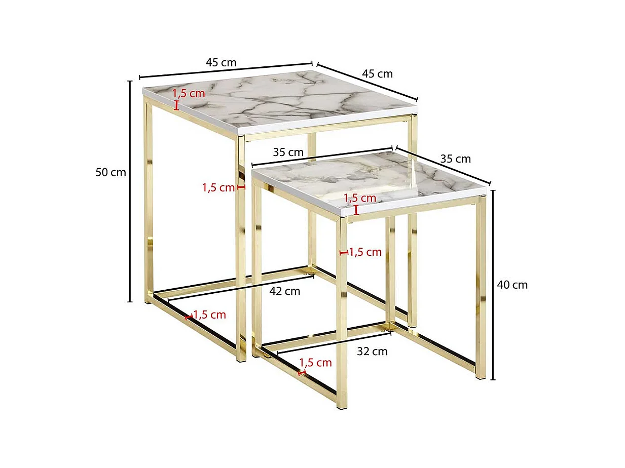 Beistelltisch Sofa Set in Weiß Marmor Optik Goldfarben (zweiteilig)