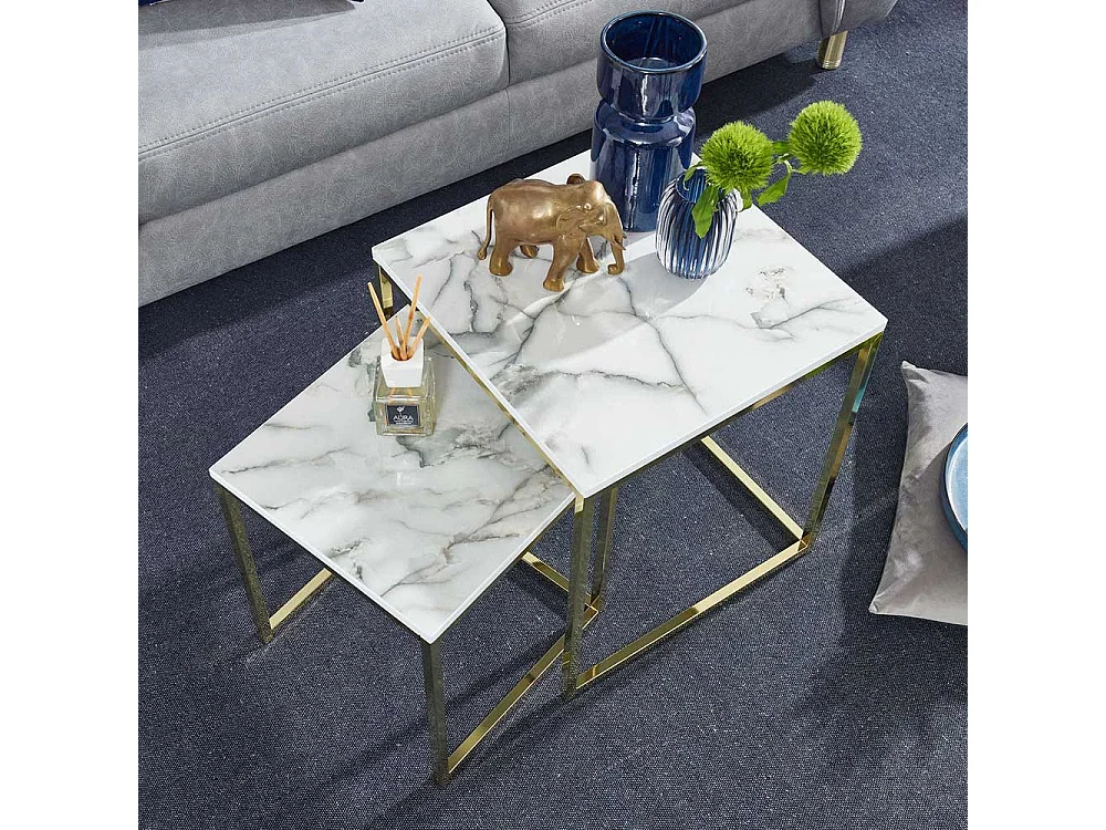 Beistelltisch Sofa Set in Weiß Marmor Optik Goldfarben (zweiteilig)