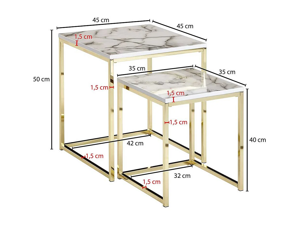 Beistelltisch Sofa Set in Weiß Marmor Optik Goldfarben (zweiteilig)