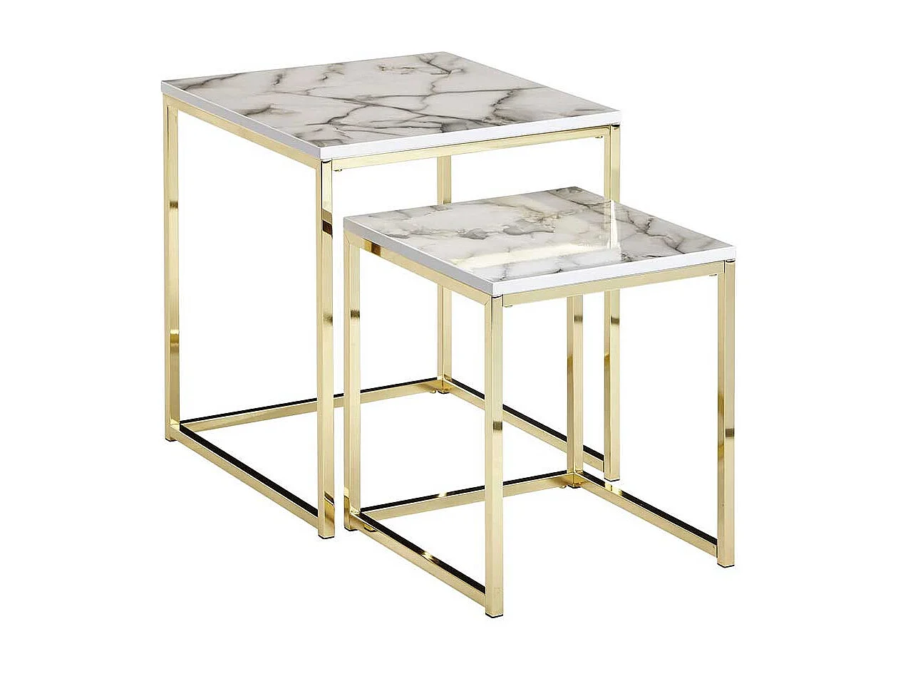 Beistelltisch Sofa Set in Weiß Marmor Optik Goldfarben (zweiteilig)
