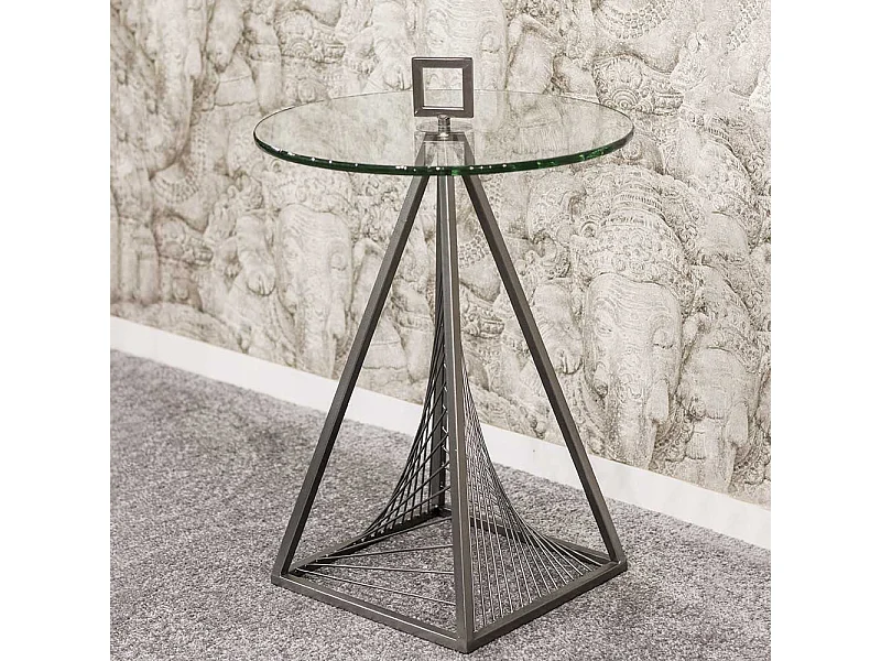 Glas Beistelltisch rund Bügelgestell aus Metall