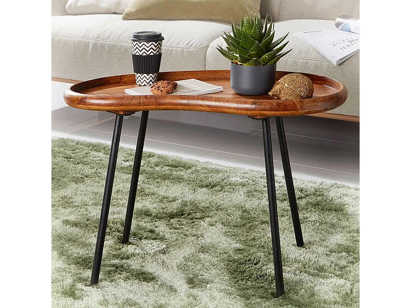 Couch Beistelltisch aus Sheesham Massivholz und Metall Nierenform