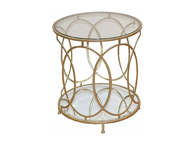Runder Beistelltisch in Goldfarben Metall Glas