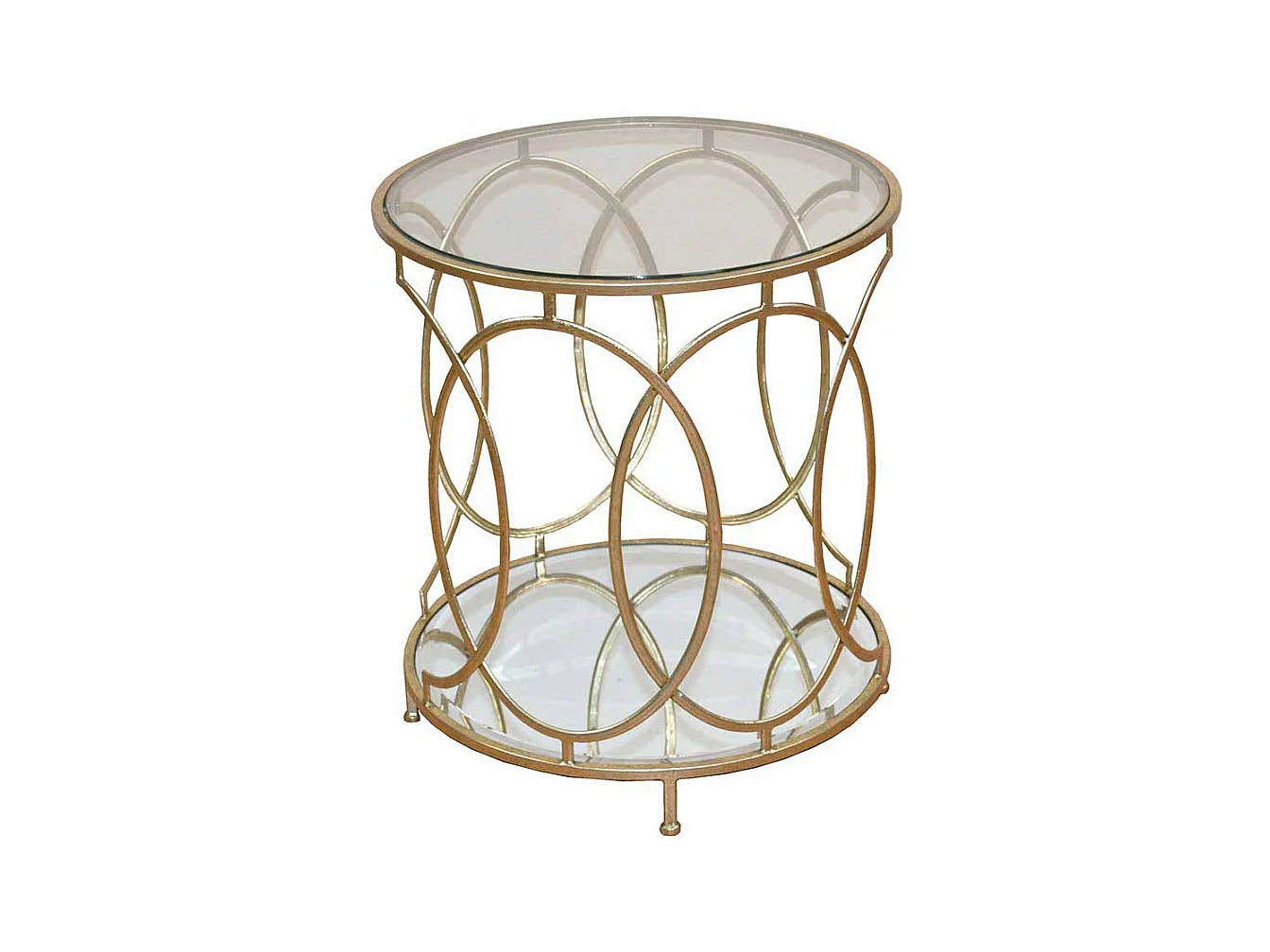 Runder Beistelltisch in Goldfarben Metall Glas