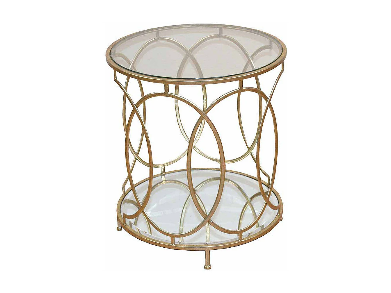 Runder Beistelltisch in Goldfarben Metall Glas