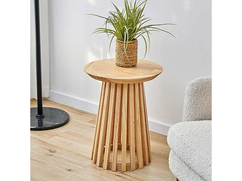 Beistelltisch hoch Holz im Skandi Design runder Tischplatte