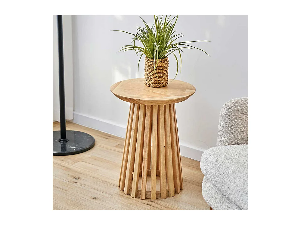 Beistelltisch hoch Holz im Skandi Design runder Tischplatte