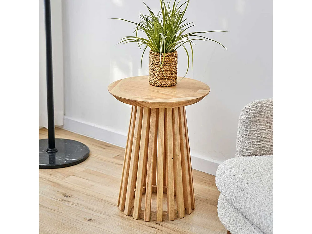 Beistelltisch hoch Holz im Skandi Design runder Tischplatte