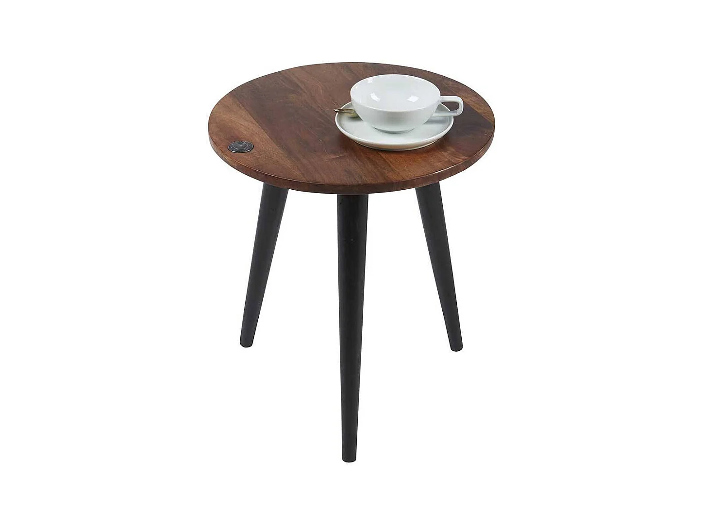 Sofa Beistelltisch aus Mangobaum Massivholz und Stahl rund