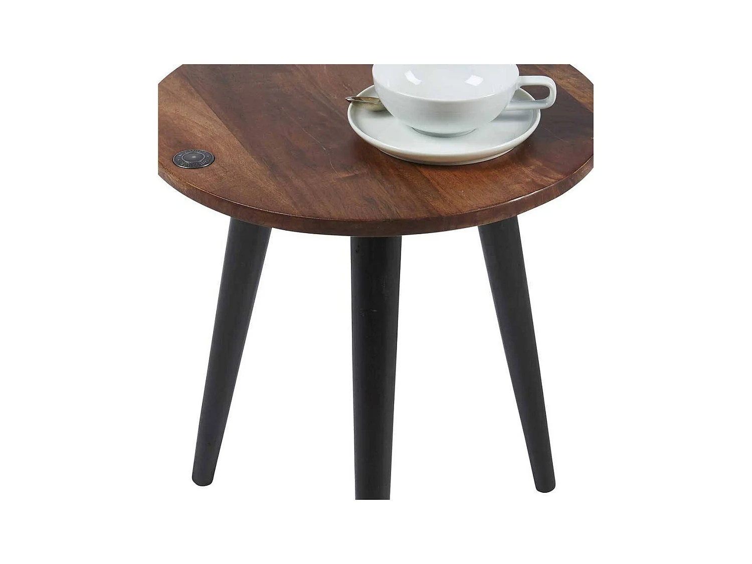 Sofa Beistelltisch aus Mangobaum Massivholz und Stahl rund