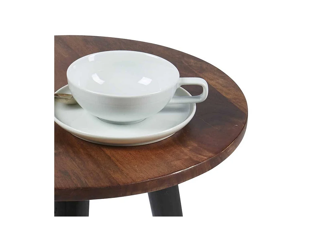 Sofa Beistelltisch aus Mangobaum Massivholz und Stahl rund