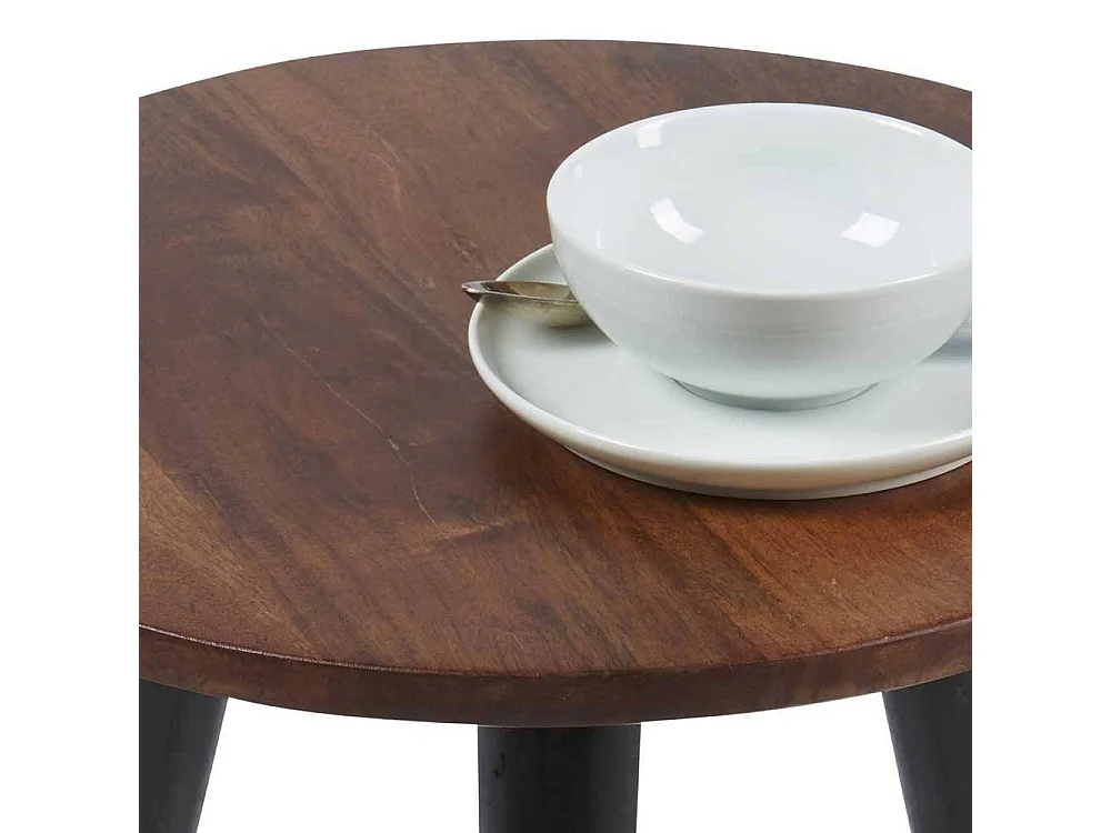Sofa Beistelltisch aus Mangobaum Massivholz und Stahl rund