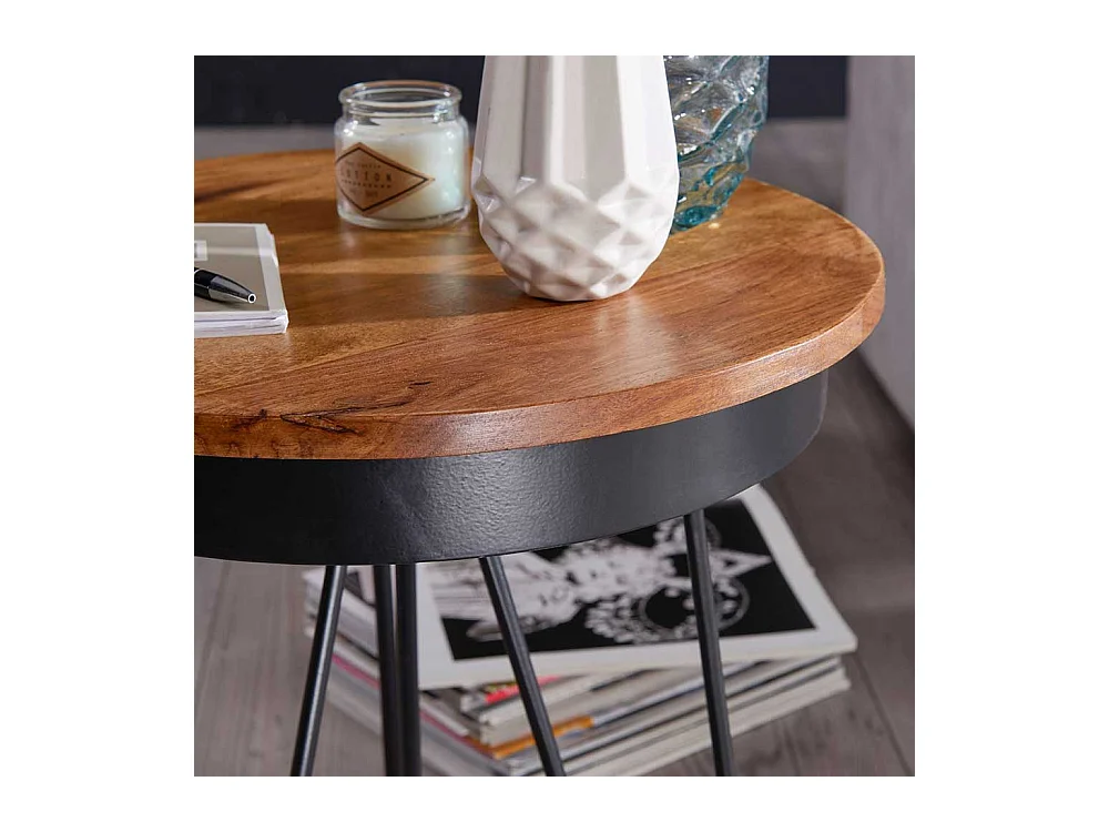 Couch Beistelltisch mit runder Massivholzplatte Eisen 3-Fußgestell