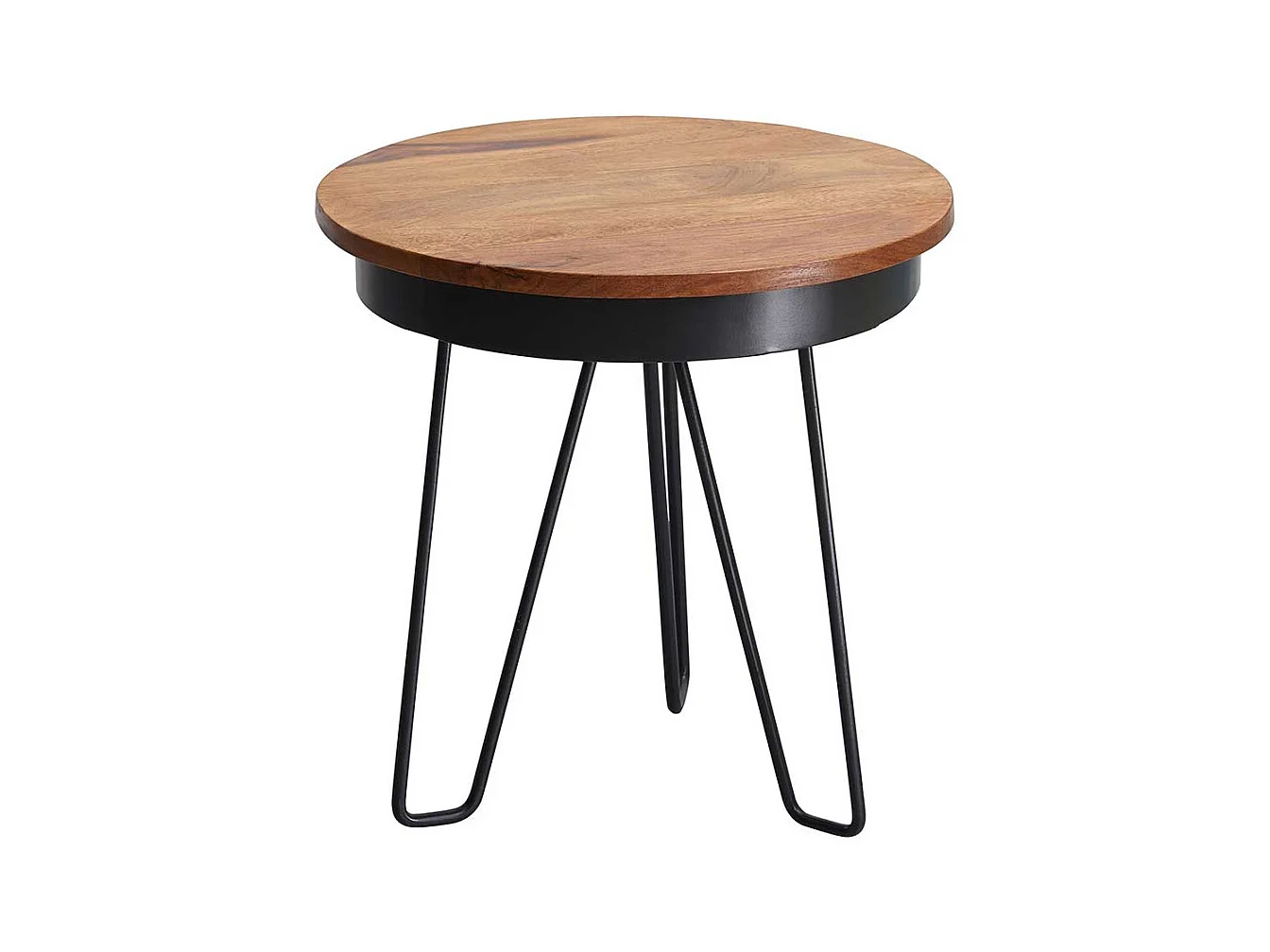 Couch Beistelltisch mit runder Massivholzplatte Eisen 3-Fußgestell